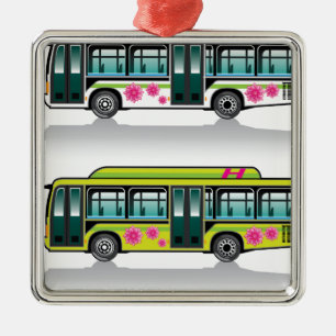Ornement Carré Argenté Vecteur hybride vert d'autobus