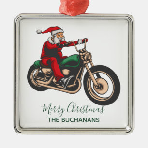 Ornement Carré Argenté Vélo de famille personnalisé Père Noël Noël