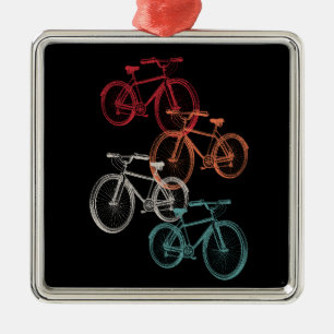 Ornement Carré Argenté Vélos colorés