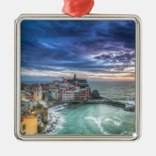 Ornement Carré Argenté Vernazza au coucher du soleil, Italie