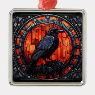 Ornement Carré Argenté Verre Éffrayant Raven