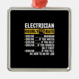 Ornement Carré Argenté Vêtements Électricien Drôle, Taux Horaire Hommes