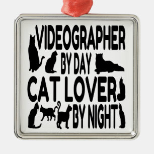 Ornement Carré Argenté Vidéographe Amoureux des chats