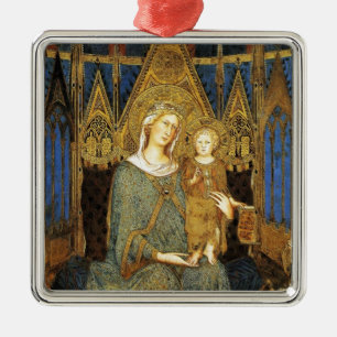 Ornement Carré Argenté VIERGE AVEC ENFANT, Sapphire Bleu
