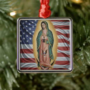 Ornement Carré Argenté Vierge de Guadalupe - États-Unis