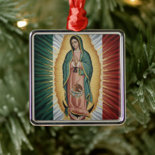 Ornement Carré Argenté Vierge de Guadalupe - Mexique