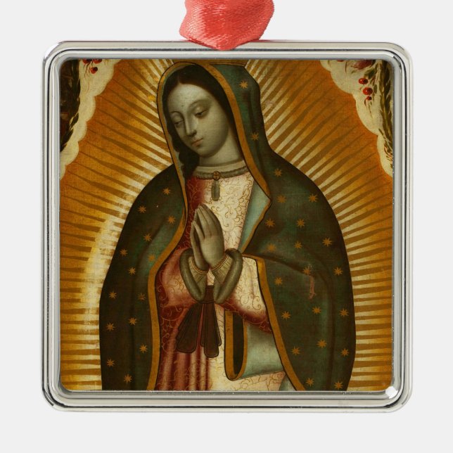 Ornement Carré Argenté Vierge de Guadalupe Notre Dame Marie (Devant)