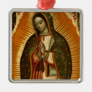 Ornement Carré Argenté Vierge de Guadalupe Notre Dame Mère Marie