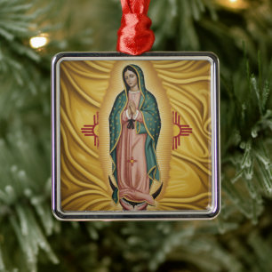 Ornement Carré Argenté Vierge de Guadalupe - Nouveau-Mexique