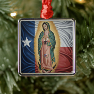 Ornement Carré Argenté Vierge de Guadalupe - Texas