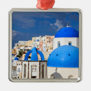Ornement Carré Argenté Ville de Santorin, Grèce