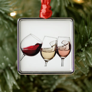 ORNEMENT CARRÉ ARGENTÉ **VIN ET PLUS DE VIN** NOËL