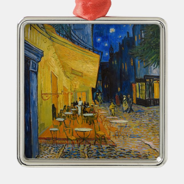 Ornement Carré Argenté Vincent van Gogh - Café Terrasse en soirée (Devant)