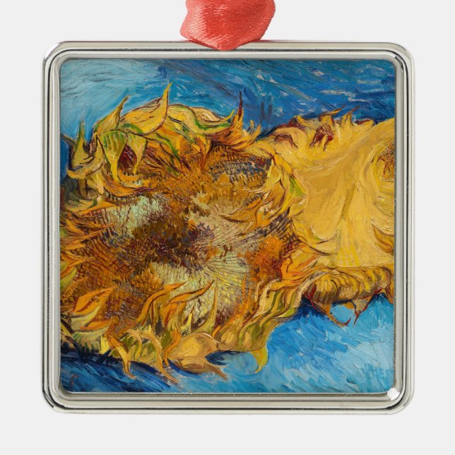 Ornement Carré Argenté Vincent van Gogh - Deux tournesols coupés (Devant)