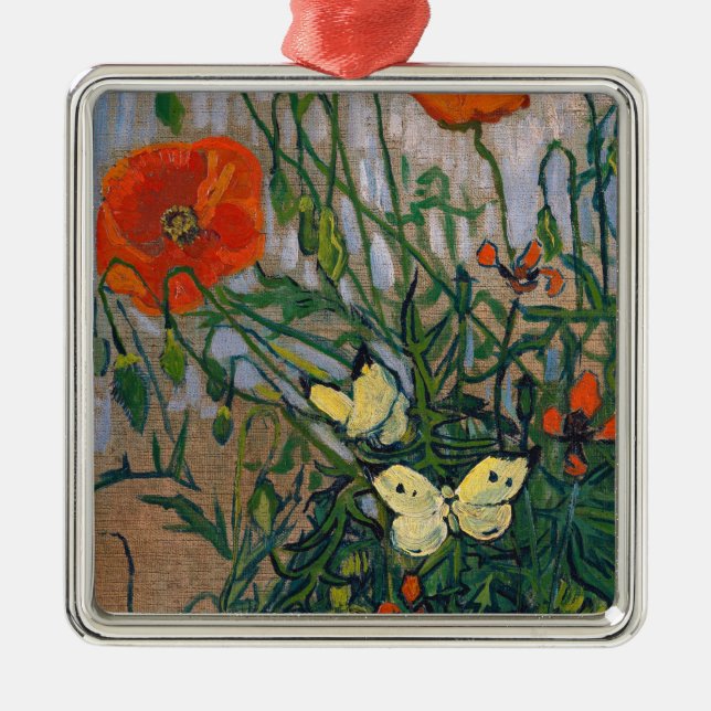 Ornement Carré Argenté Vincent van Gogh - Papillons et papillons (Devant)