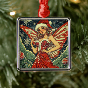 Ornement Carré Argenté Vintage Christmas Fairy