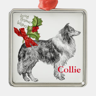 Ornement Carré Argenté Vintage Collie Personnaliser C'est Parties scintil