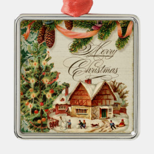 Ornement Carré Argenté Vintage Noël Patinage sur neige sur mesure Ornemen