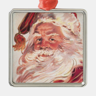 Ornement Carré Argenté Vintage Noël Père Noël