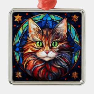 ORNEMENT CARRÉ ARGENTÉ VISAGE CHRISTMAS EN VERRE CLAIR COLORÉ