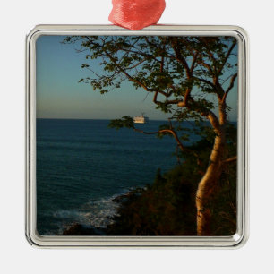 Ornement Carré Argenté Voilier vers Sunset II Tropical Seascape