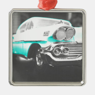 Ornement Carré Argenté voiture classique Chevrolet Impala 1958 bleu vif