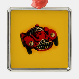 Ornement Carré Argenté Voiture de course automobile jaune rouge