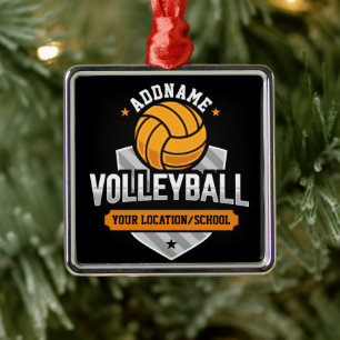 Ornement Carré Argenté Volleyball AJOUTER TEXTE École Varsity Team Joueur