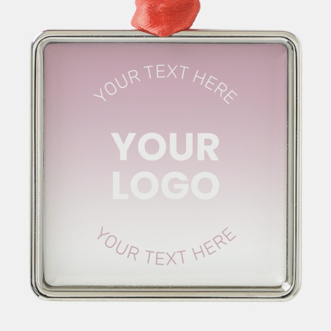 Ornement Carré Argenté Votre logo | Moderne Dusty Rose & Blanc Ombre (Devant)