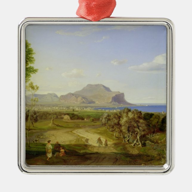 Ornement Carré Argenté Vue au-dessus de Palerme, 1828 (Devant)