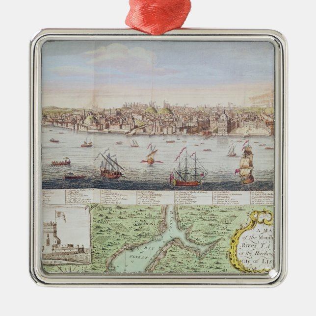Ornement Carré Argenté Vue de Lisbonne, 1755 (Devant)