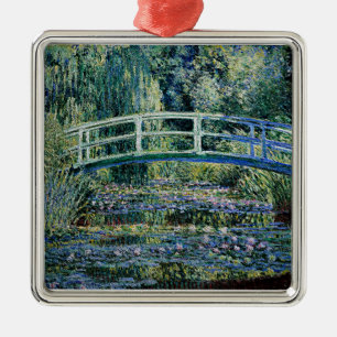 Ornement Carré Argenté "Water Lilies and Japanese Bridge"