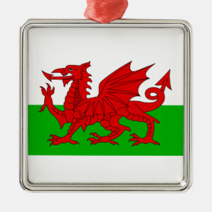 Ornement Carré Argenté Welsh / Wales Flag - Cymru High Quality Image