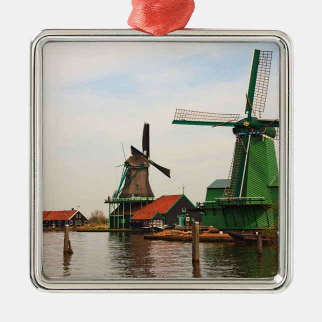 Ornement Carré Argenté Windmills néerlandais, Zaanse Schans, (Devant)