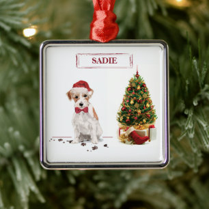 Ornement Carré Argenté Wire Haired Jack Russell Funny Christmas Chien
