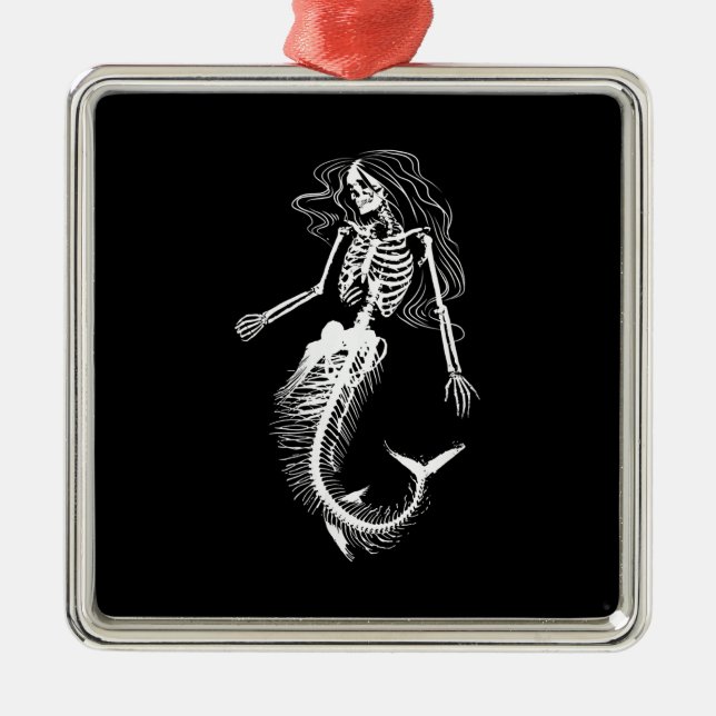 Ornement Carré Argenté Womens Funny Halloween Mermaid Skeleton (Devant)