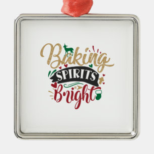 Ornement Carré Argenté Xmas Gift Baking Spirits Bright