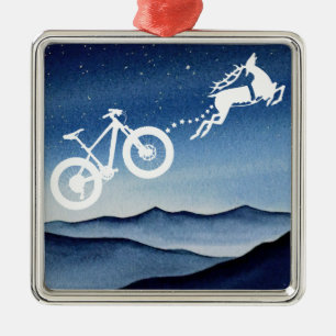 Ornement Carré Argenté Xmas Vélo Reindeer Noël Star Nuit 