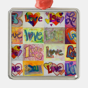 Ornement Carré Argenté XOXO Mosaic Love Word Ornament