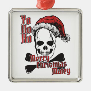 Ornement Carré Argenté Yo Ho Père Noël Pirate Jolly roger