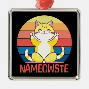 Ornement Carré Argenté Yoga cat