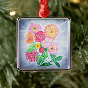 Ornement Carré Argenté Zinnia Flower Artistic Garden Art
