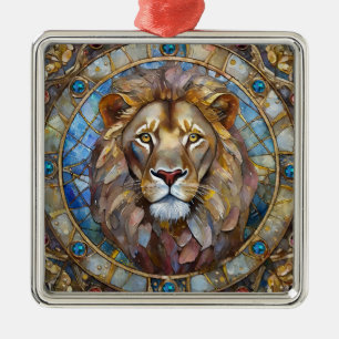 Ornement Carré Argenté Zodiaque - Léon le Lion
