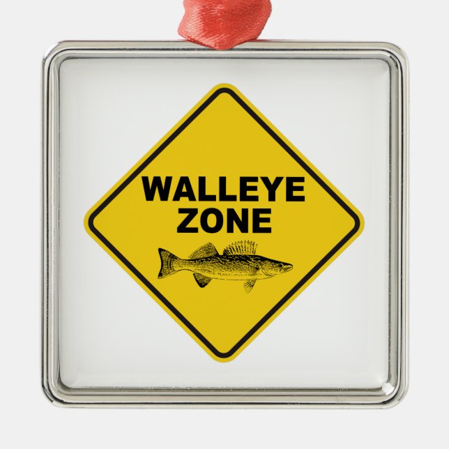 Ornement Carré Argenté Zone de pêche Walleye (Devant)