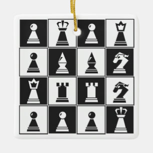 Ornement Carré de pièces d'échecs noir blanc