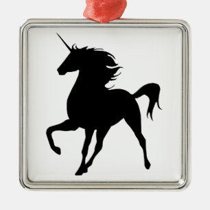 Ornement Carré de silhouette de licorne noire