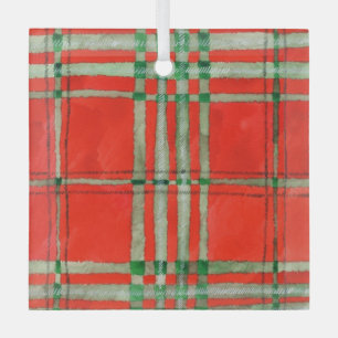 Ornement carré en verre tartan rouge Scott