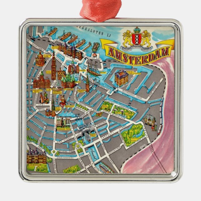 Ornement Carte vintage illustré Amsterdam (Devant)