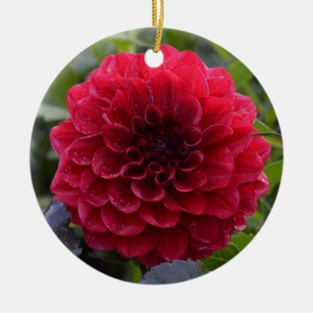 Ornement céramique avec dahlia rouge (Devant)