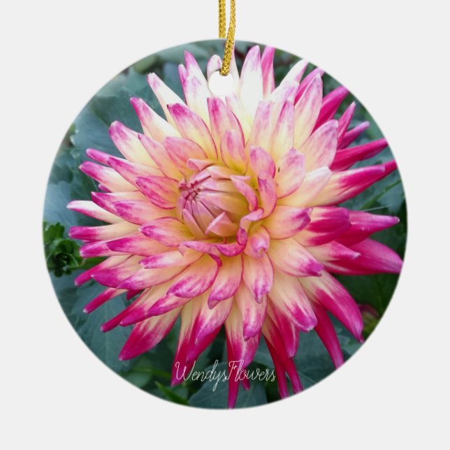 Ornement céramique avec dahlias roses (Devant)
